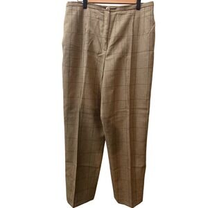 Anne Klein II Vintage Wool Cashmere Plaid Trousers High Rise Tan Brown Size 14